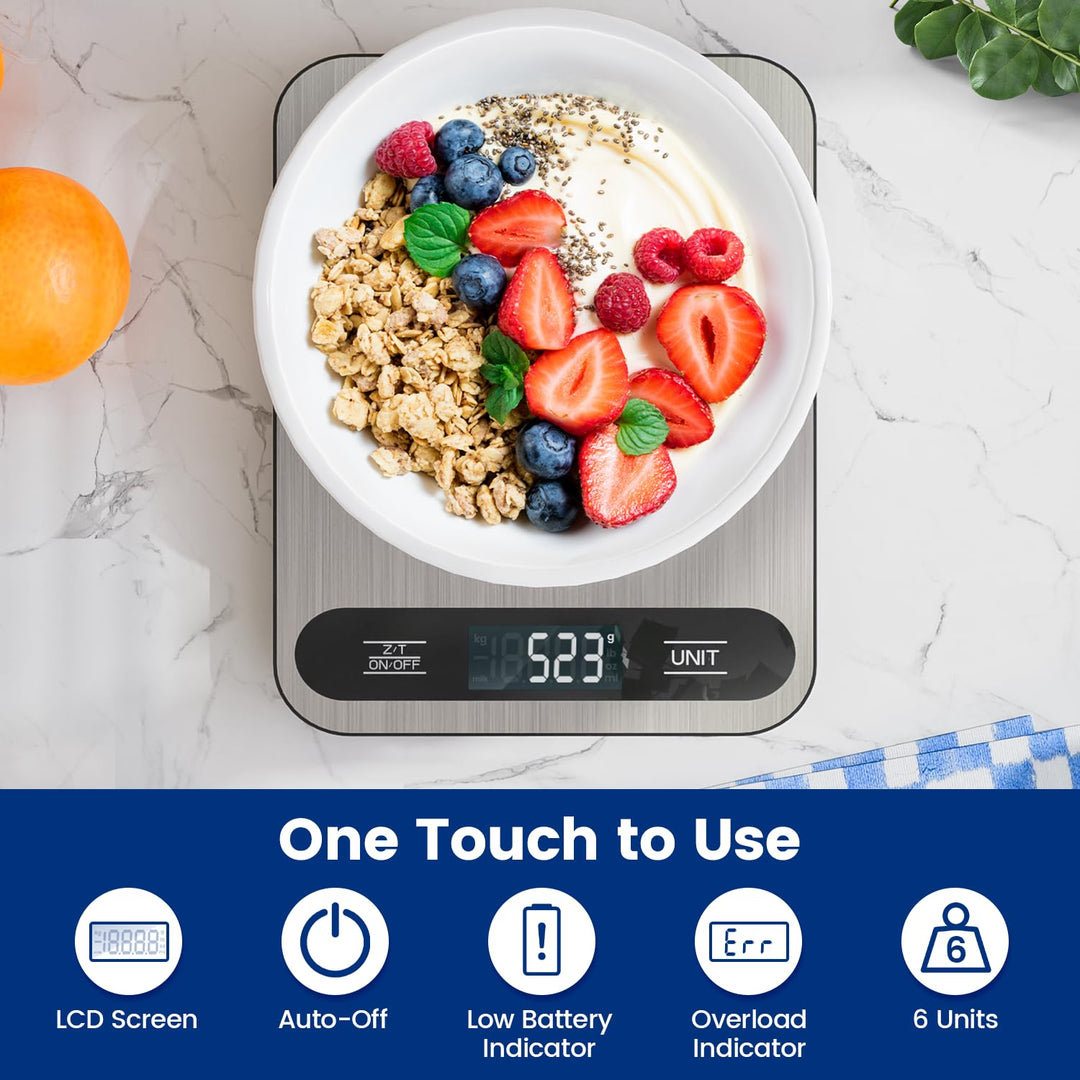 Digitale Küchenwaage, USB C Elektronik Küchenwaage, 15 kg Hochpräzise 1g/0.1oz Lebensmittelwaage, Pr