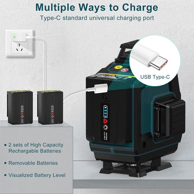 40M Selbstnivellierendes Lasermiveau, 4 x 360° Grüne Kreuzlaserlinie, Linienlaser-Nivelliergerät im