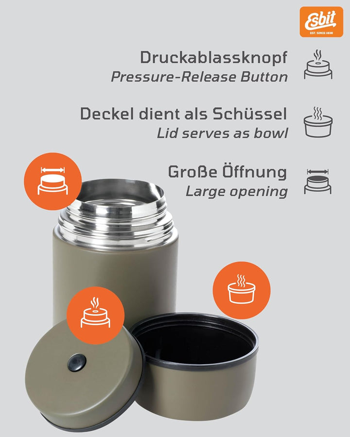 Esbit Thermobehälter Classic für Speisen - Warmhaltebehälter 750 ml in Olivgrün - aus Edelstahl für
