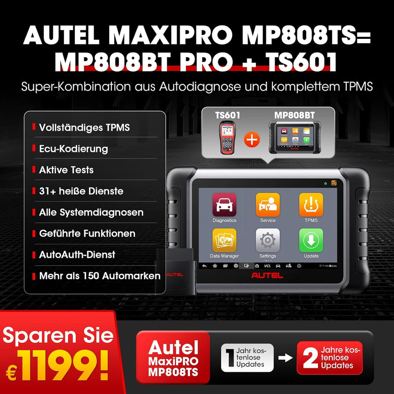 Autel MaxiPRO MP808S-TS Auto Scanner: 2023 Aktualisiert von MaxiCOM MK808TS, MaxiSYS MS906 mit TPMS,