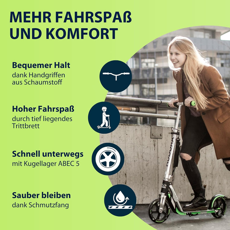 HUDORA BigWheel 205 Scooter - Tretroller für Kinder und Erwachsene - Roller ab 6 Jahre - Cityroller