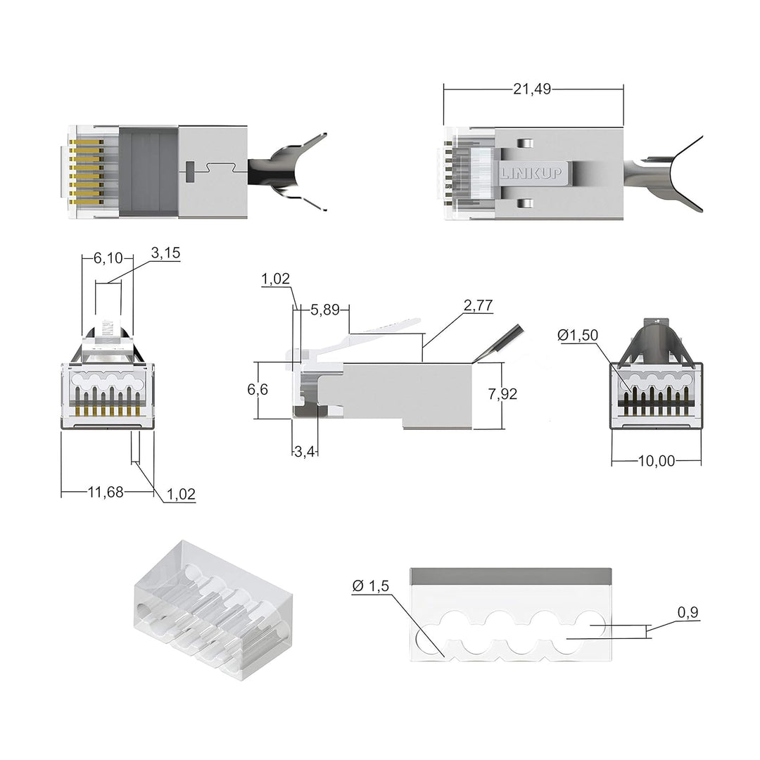LINKUP - RJ45 Connectors Cat6A Ethernet Shielded Modular Plugs | for Large Diameter Wires (22AWG) Te