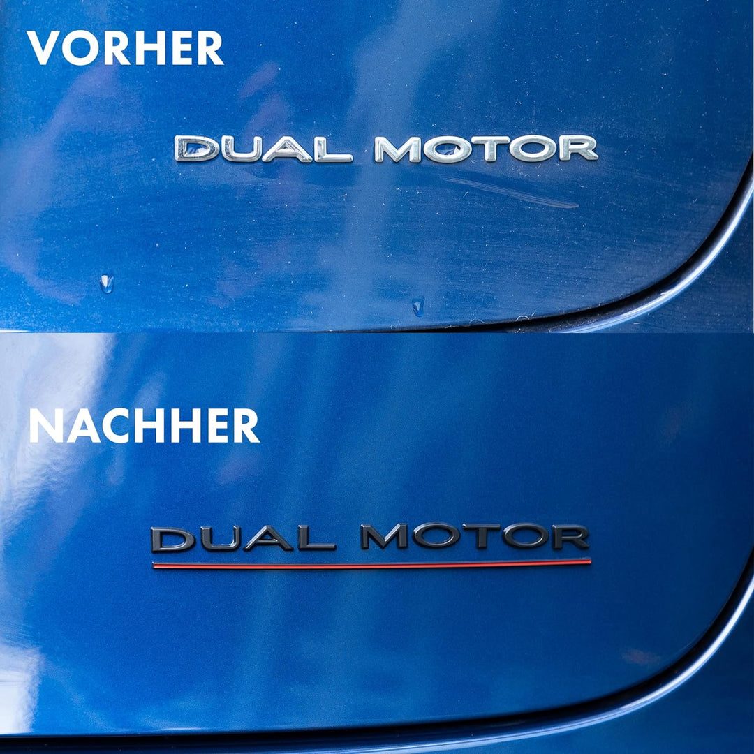 Shop4EV Dual Motor Logo-Emblem - Mattschwarz mit rotem Unterstrich, für Tesla Model Y/3, Langlebiges