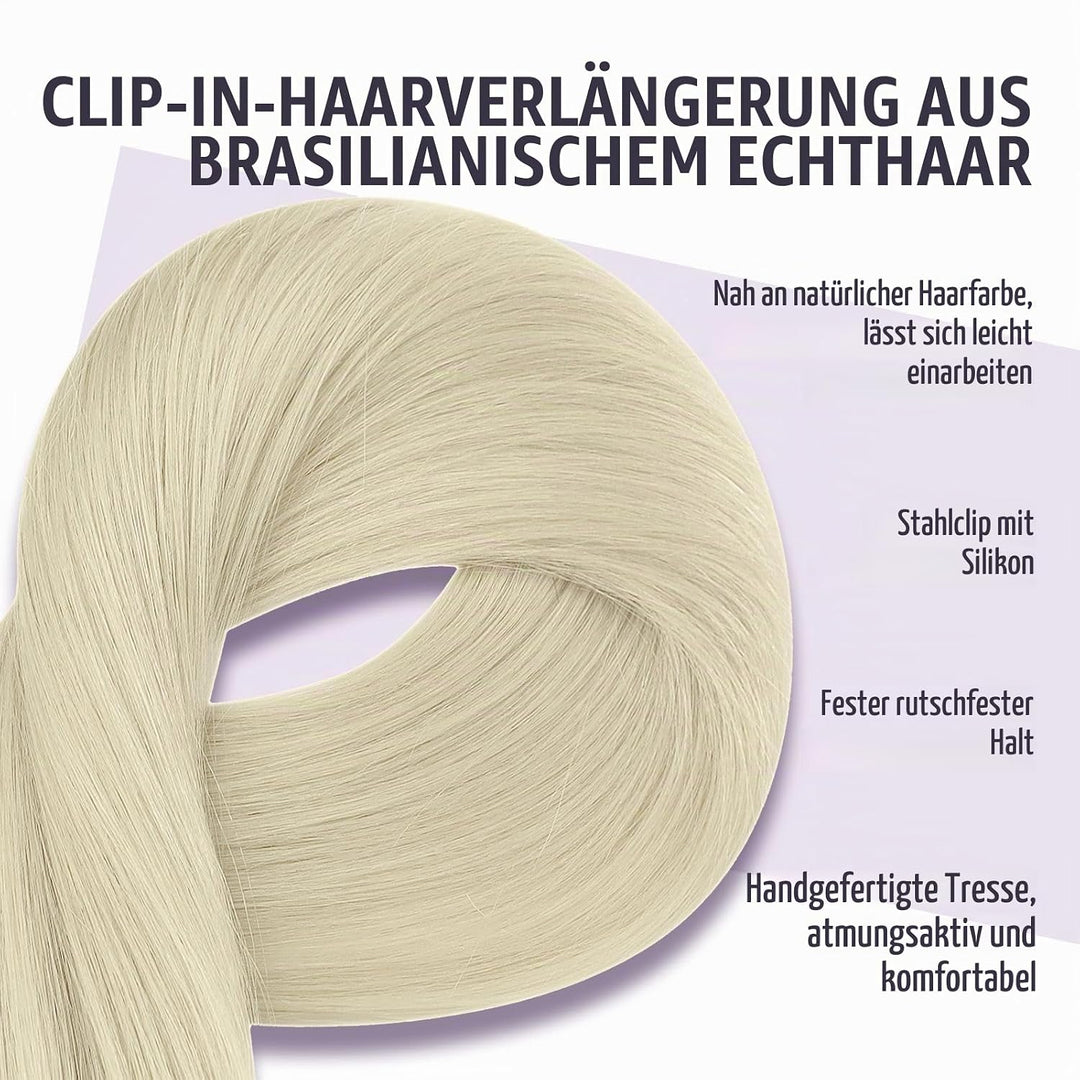 Fshine Invisible Clip in Extensions Echthaar Blond Hair Extensions Clip in Echthaar Weissblond 30cm