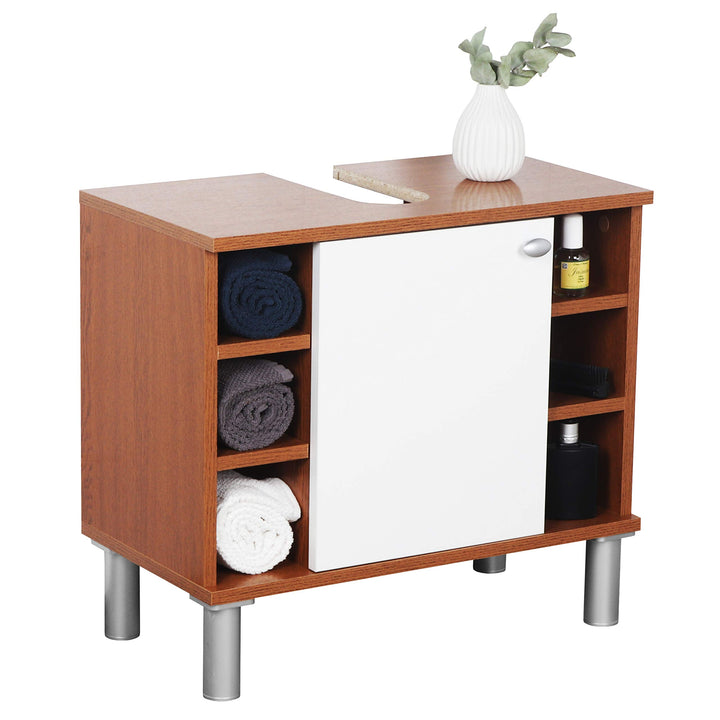 RICOO Badezimmerschrank 60x54x32cm in Eiche Rustikal Dunkelbraun WM100-ER-W, Waschbeckenunterschrank