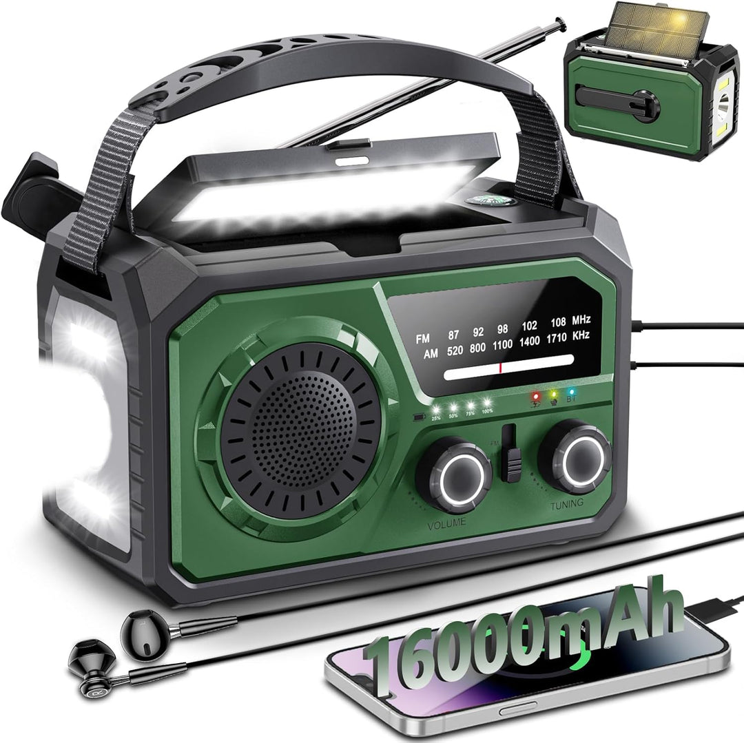 16000mAh/59200mWh Kurbelradio,Tragbares Notfallradio mit Kurbel,AM/FM Solar Radio mit Handyladefunkt