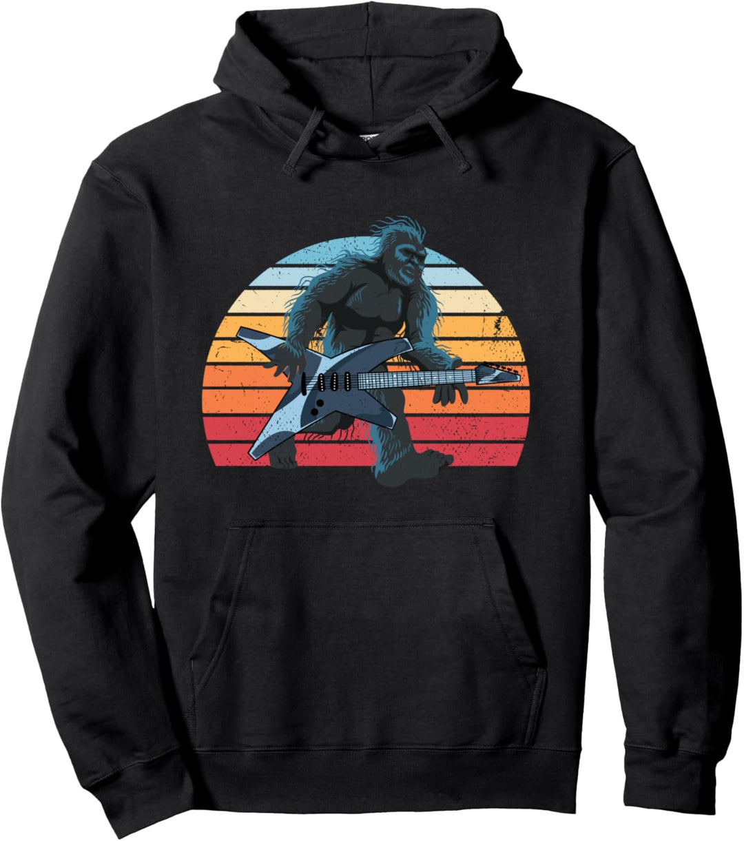 Rock Musiker Kryptid Gitarrist Retro Bigfoot Gitarre Pullover Hoodie