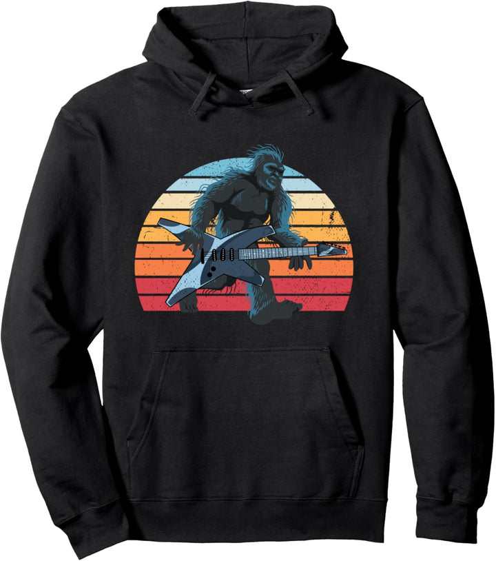 Rock Musiker Kryptid Gitarrist Retro Bigfoot Gitarre Pullover Hoodie