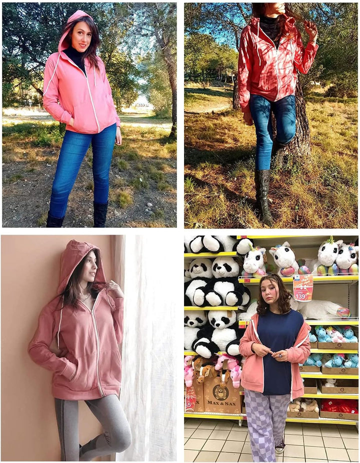 Uusollecy Damen Sweatjacke Hoodie Sweatshirtjacke Pullover Oberteile Kapuzenpullover Einfarbig Full