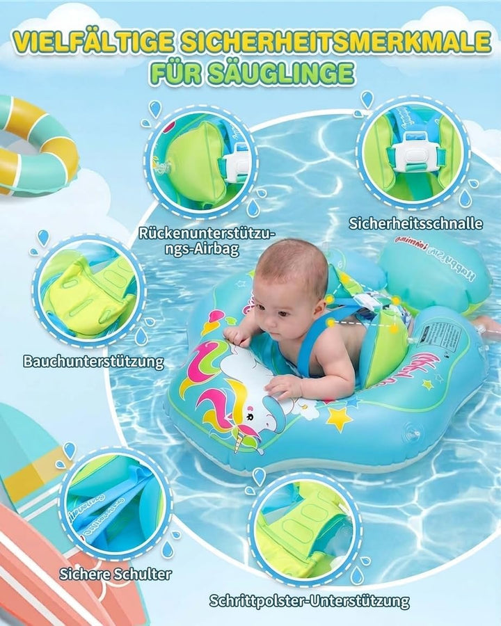 Baby Schwimmring mit Sonnendach, UPF 50+ Aufblasbarer Schwimmring Baby mit Dach, UV-Schutz Sonnenver
