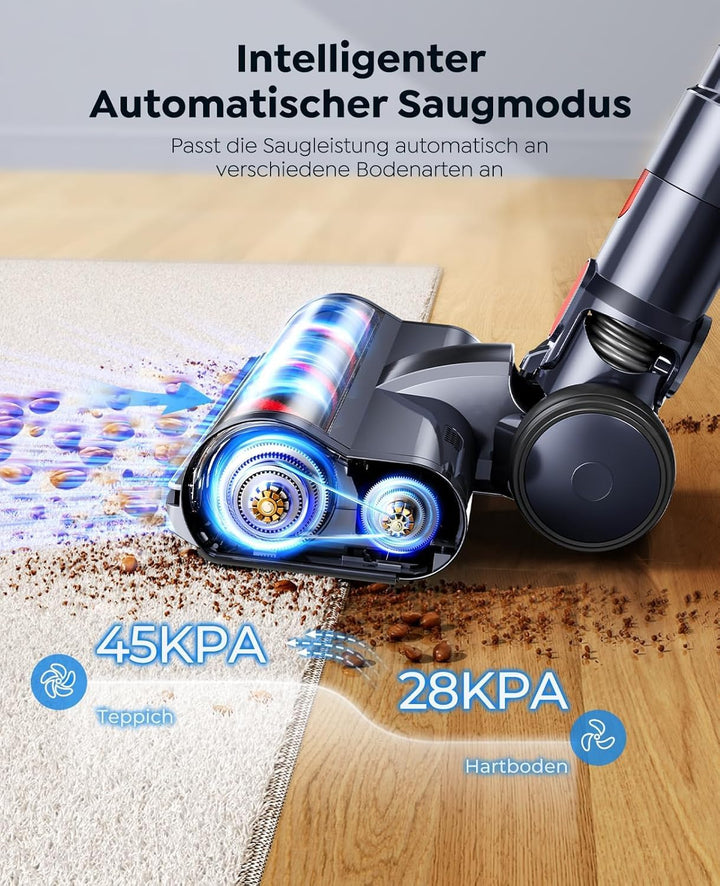 SunSare Akku Staubsauger Kabellos 50KPa/600W/65Min, Akkustaubsauger mit Automatikmodus, Wandmontiert