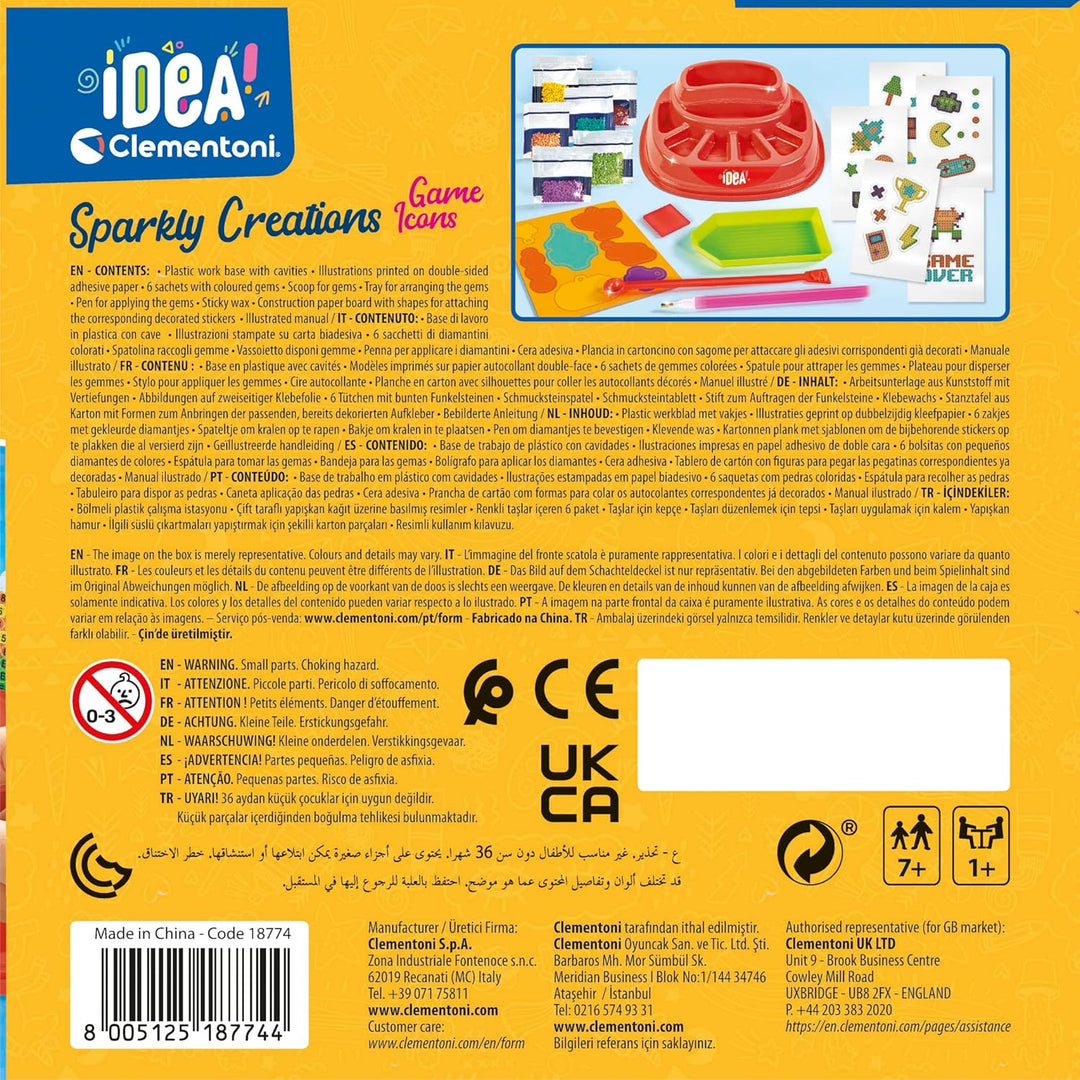 Clementoni - Idea-Sparkly Creations-Game Icons Painting, Diamond Art, Kunst-Set, Labor Edelsteine, K