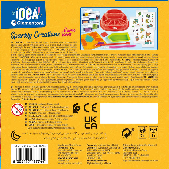 Clementoni - Idea-Sparkly Creations-Game Icons Painting, Diamond Art, Kunst-Set, Labor Edelsteine, K