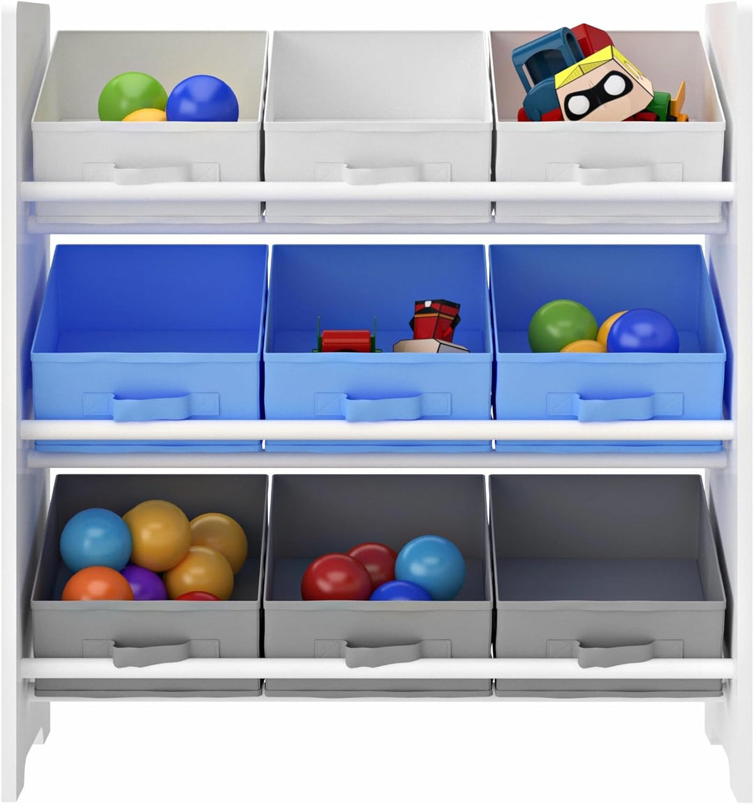 [en.casa] Kinderregal Boiro Kinderzimmerregal 60 x 62 x 30 cm stehend mit 9 Faltboxen Spielzeug Aufb
