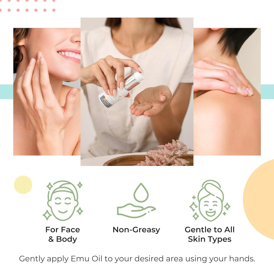 Reines Emu Öl - Kopfhaut-, Haar-, Nagel-, Gesichtsöl & Körperöl für Damen & Herren mit Omega 3 6 9,
