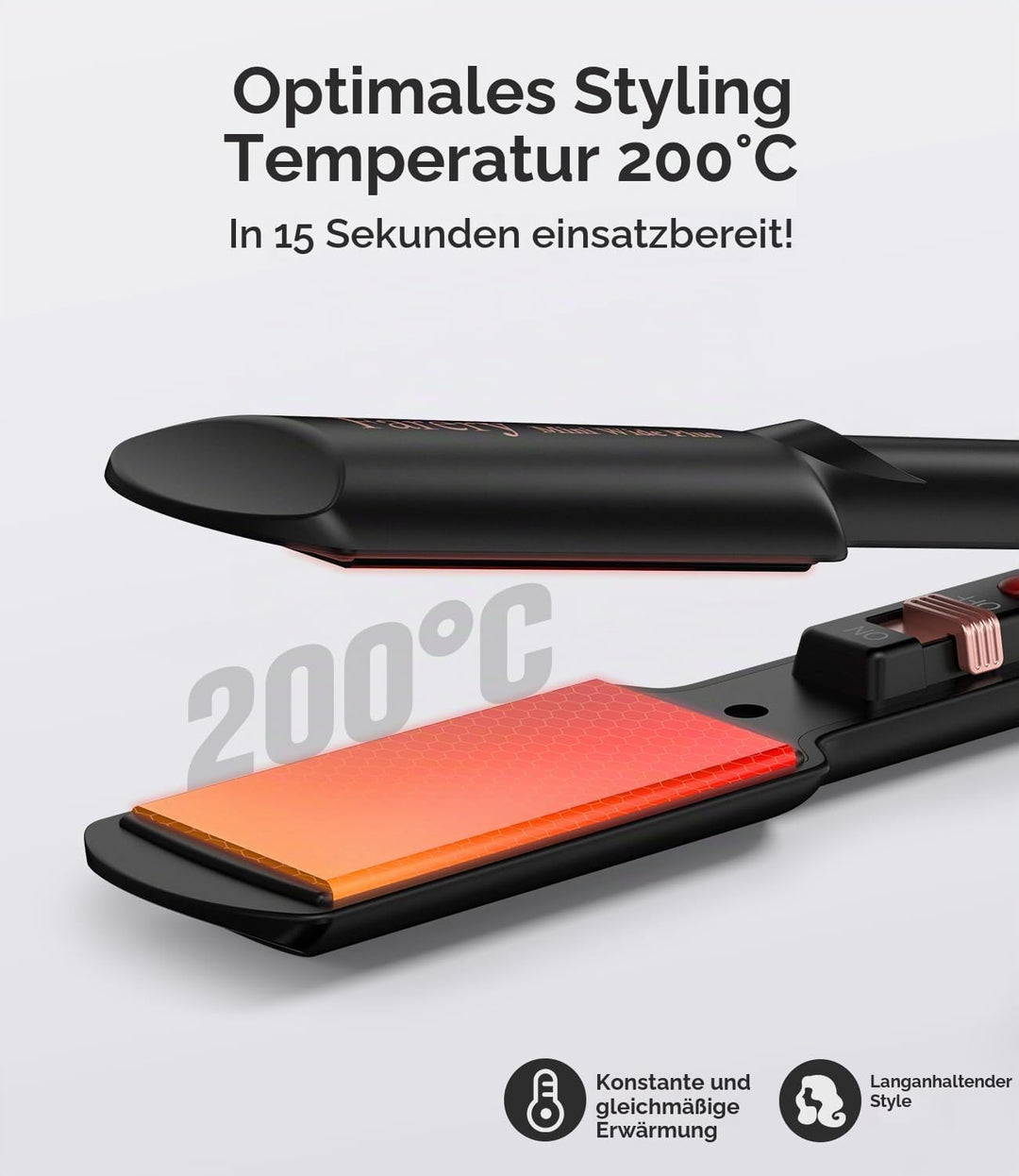 FARERY Tragbarer Mini Glätteisen, 38mm Breiter Platte Mini Glätteisen für Kurzes und Langes Haar, Re