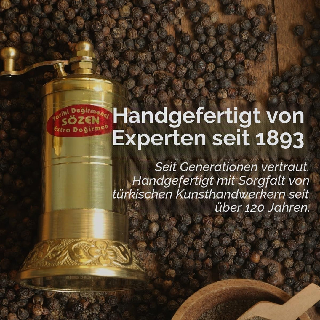 10,9 cm handgefertigte manuelle Messing-Pfeffermühle, tragbare konische Edelstahl-Pfeffermühle, trag