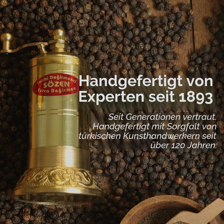 10,9 cm handgefertigte manuelle Messing-Pfeffermühle, tragbare konische Edelstahl-Pfeffermühle, trag