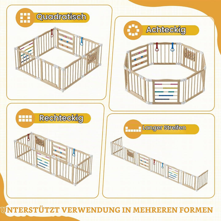 MSFE Laufstall Baby Faltbar Holz,8 Paneele Wooden Baby Playpen Verstellbare Multi-Shape &amp; Grösse mit