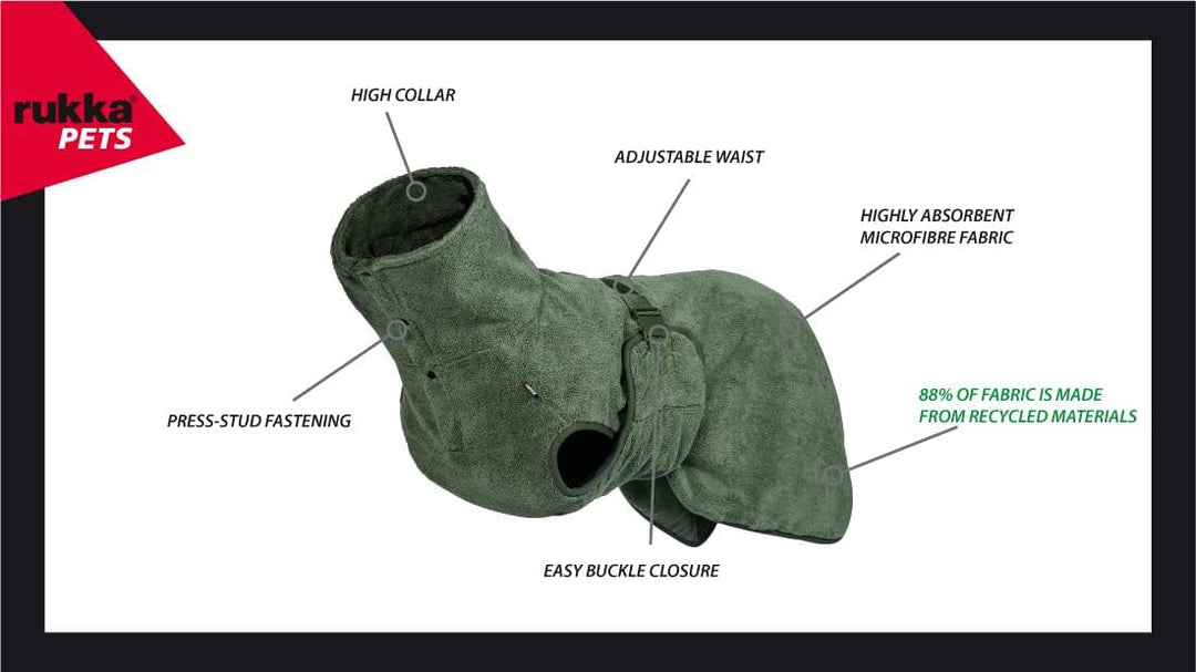 Rukka Pets Medea ECO Bademantel für Hunde Dunkel Olivgrün XXS XXS Dunkel Olivgrün, XXS Dunkel Olivgr