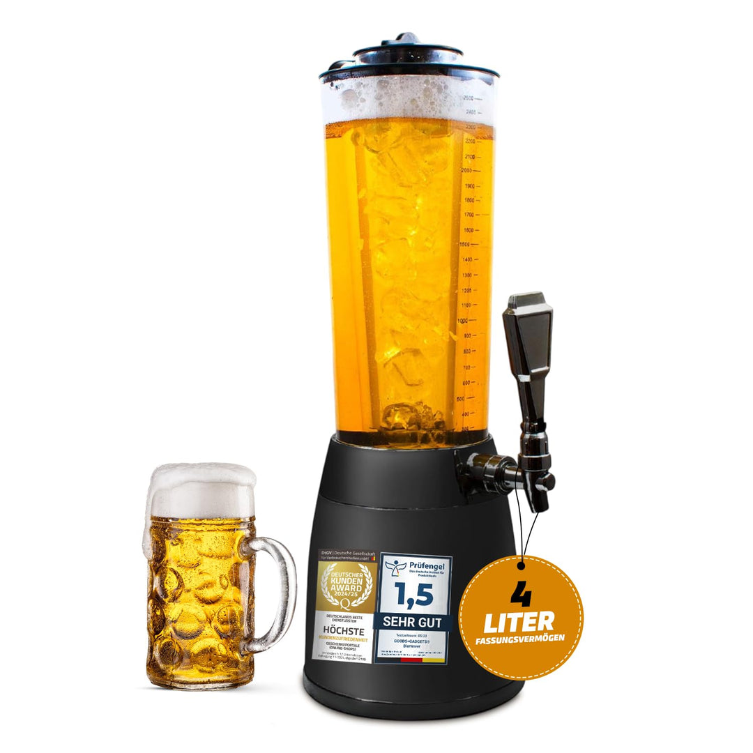 4,0L Biersäule Zapfsäule Kult Biertower Trinksäule Getränkespender Getränkesäule mit 1,3L Eiskühlung