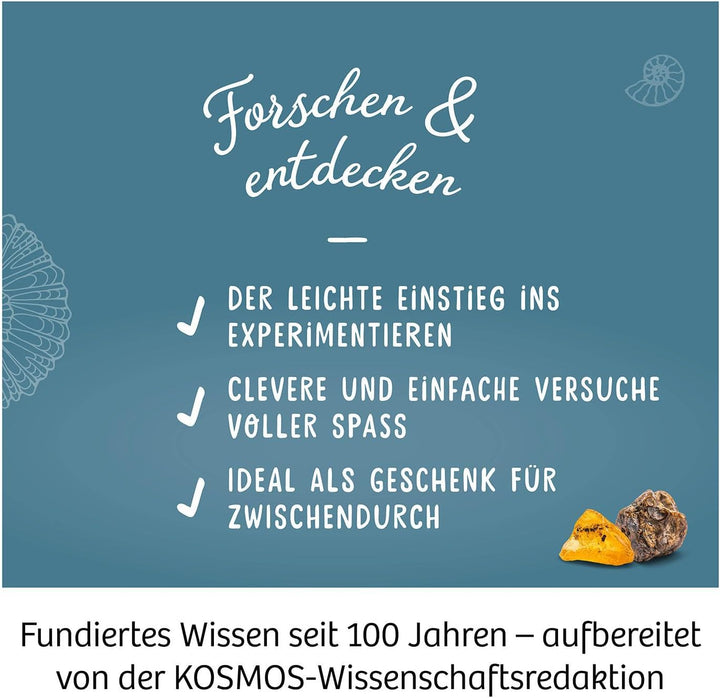 KOSMOS 617226 Fossilien Ausgrabungs-Set, Grabe echte Versteinerungen und Bernstein selbst aus, mit H