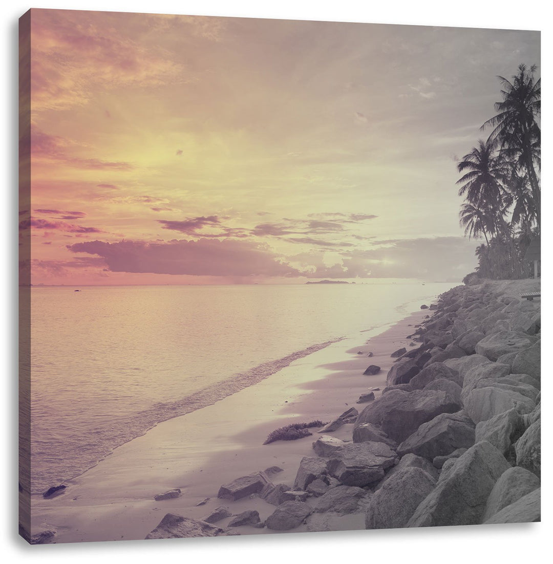 Pixxprint Strandhütten Meer als Leinwandbild/Grösse: 70x70 cm/Wandbild/Kunstdruck/fertig bespannt, 7