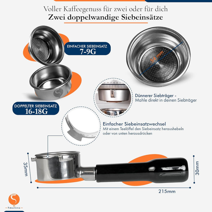 SMARISTA® Bodenloser Siebträger 54mm – Kompatibel mit Sage/Breville Barista Serie 870/878/880 – 54mm