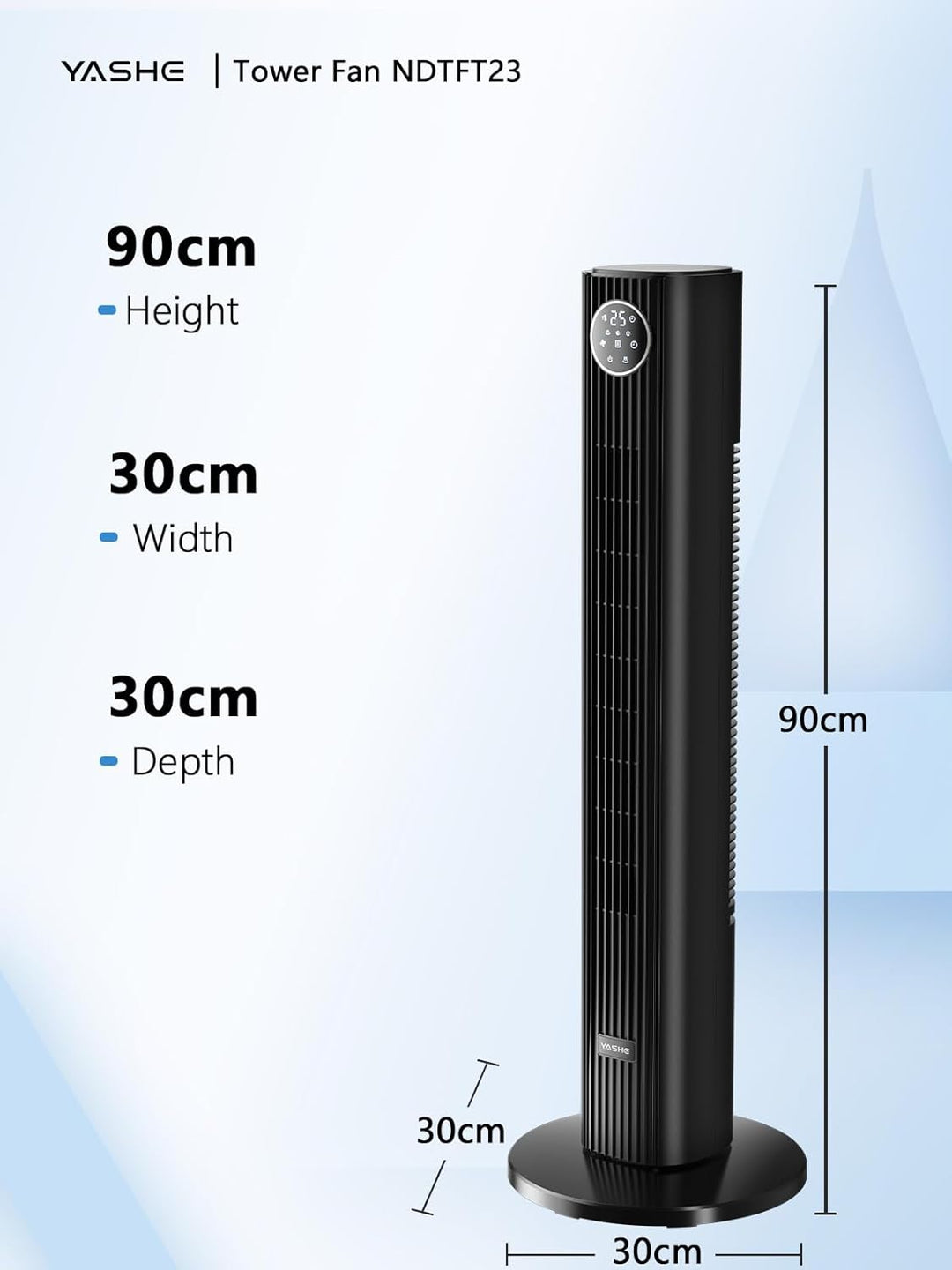 YASHE Turmventilator mit Fernbedienung, leiser Standventilator mit 28 dB, 3 Geschwindigkeiten, 4 Mod