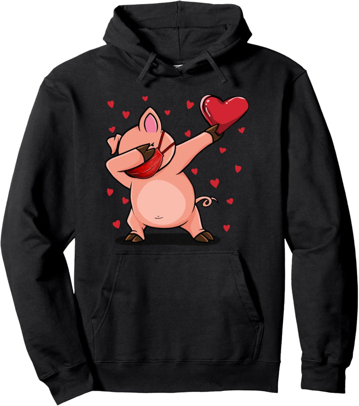 Dabbing Pig With Face Mask Heart Geschenke zum Valentinstag Pullover Hoodie