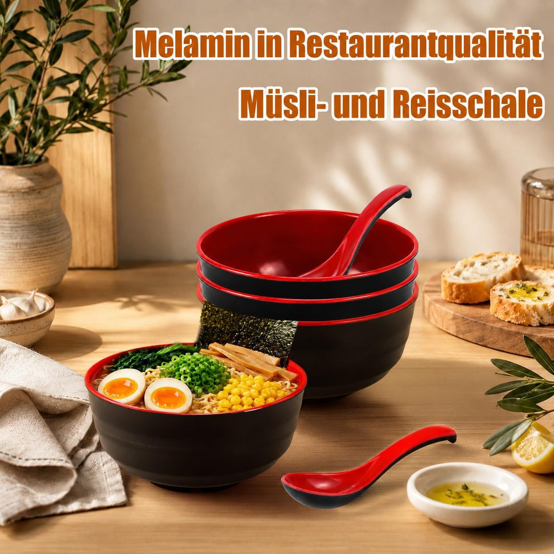 30 Stück Ramen Schalen Set für 6 Personen Japanisches Geschirr Set mit Suppenschalen Löffeln Essstäb