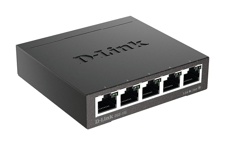 D-Link DGS-105 5 Ports Layer2 Gigabit Switch (bis zu 2000 Mbit/s Datenübertragung pro Port, einfache