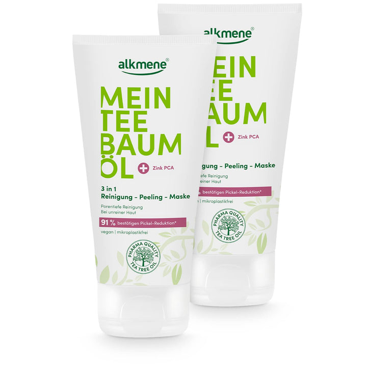 alkmene Mein Teebaumöl 3in1 Reinigung Peeling Maske 2x 150 ml Pickel Reduktion 91% bestätigt - natur