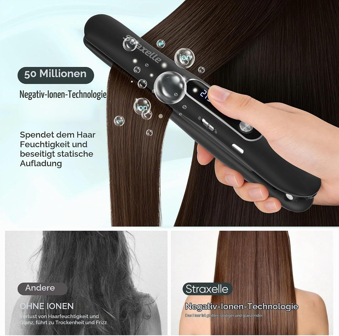Mini Glätteisen Kabellos und Lockenstab, 2 in 1 Glätteisen Locken und Glätten 175°C-215°C, 5000mAh R