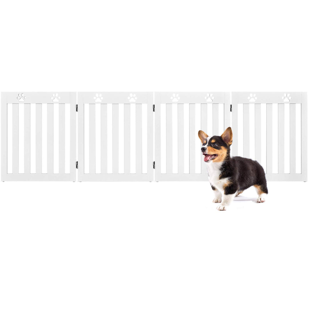 GYMAX 4-teilig Absperrgitter Hund, 60cm Hoch Schutzgitter mit 360° Scharnieren & Anti-Rutsch-Matten,