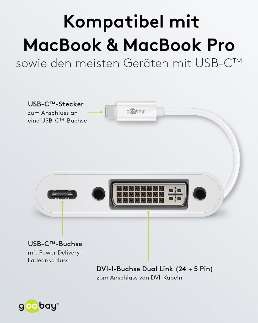 goobay 62108 USB-C auf DVI Adapter mit 60 W Power Delivery für Full HD Auflösungen (1080p @ 60Hz) /