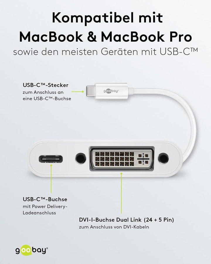 goobay 62108 USB-C auf DVI Adapter mit 60 W Power Delivery für Full HD Auflösungen (1080p @ 60Hz) /