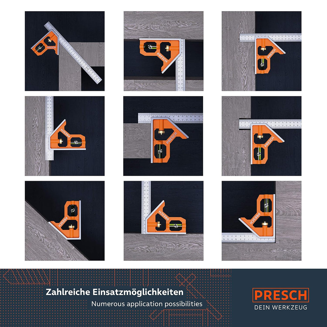 Presch Kombinationswinkel Set 150mm & 300mm - metrisch - Zwei Präzise Universal Kombiwinkel mit Line