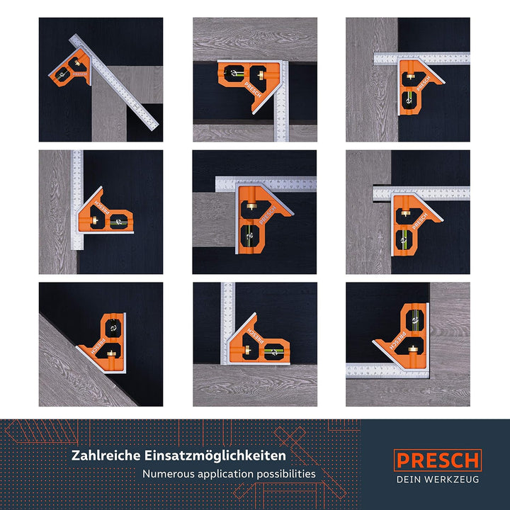 Presch Kombinationswinkel Set 150mm & 300mm - metrisch - Zwei Präzise Universal Kombiwinkel mit Line