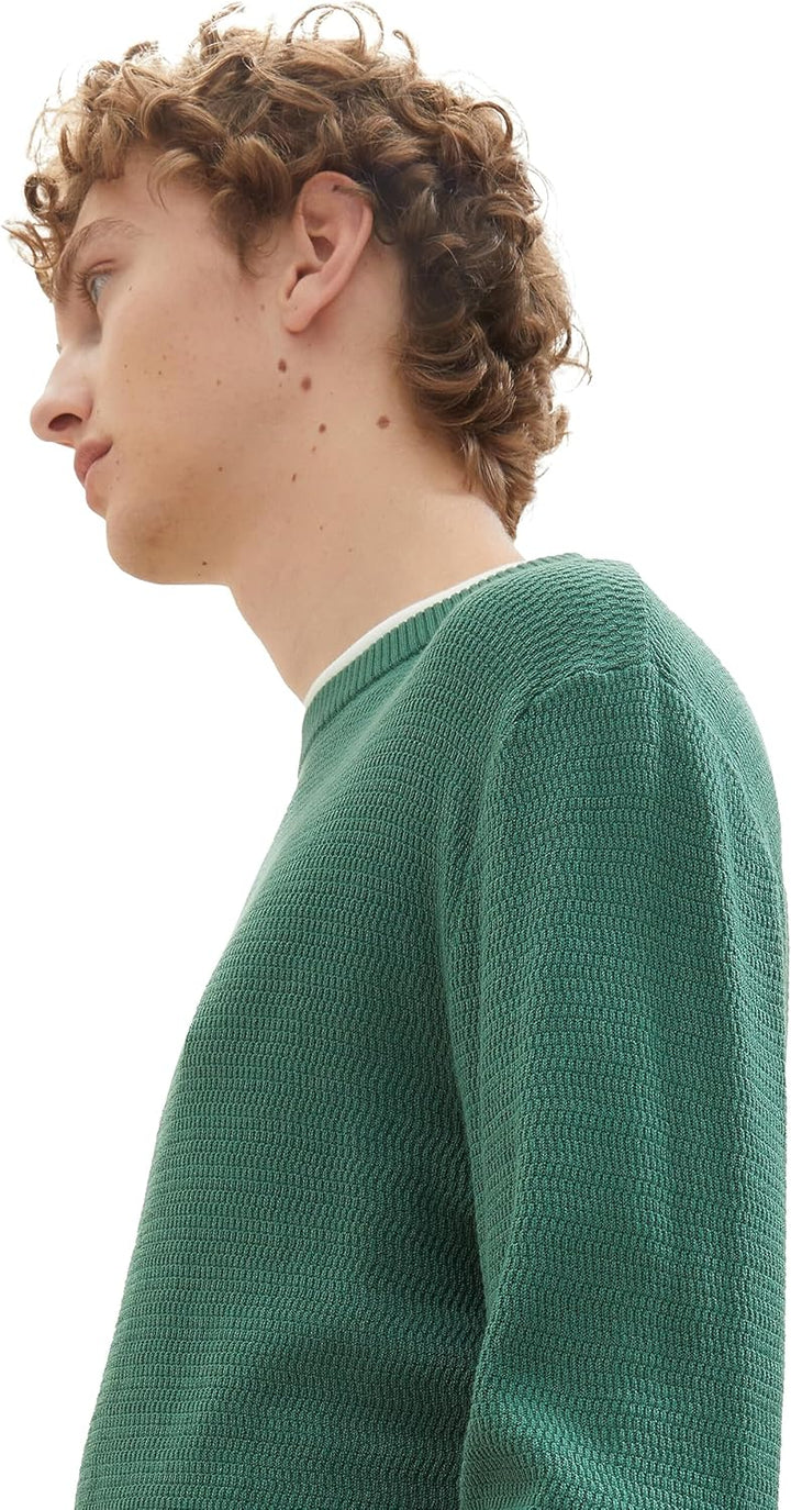 TOM TAILOR Denim Herren Denim 2-in-1 Pullover mit unterlegtem Kragen L 10778-hunter Green, L 10778-h