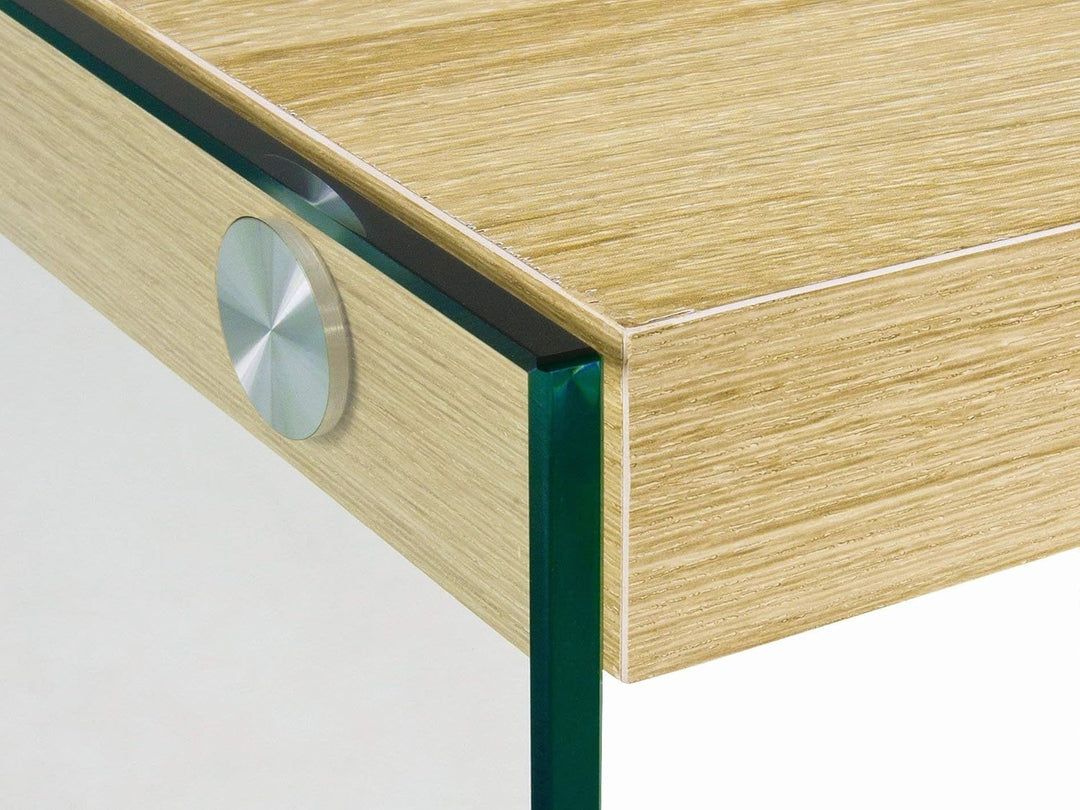HAKU Möbel Beistelltisch Eiche hell, Metall, Sicherheitsglas 8 mm - Masse: B 40 cm x H 35 cm x T 35