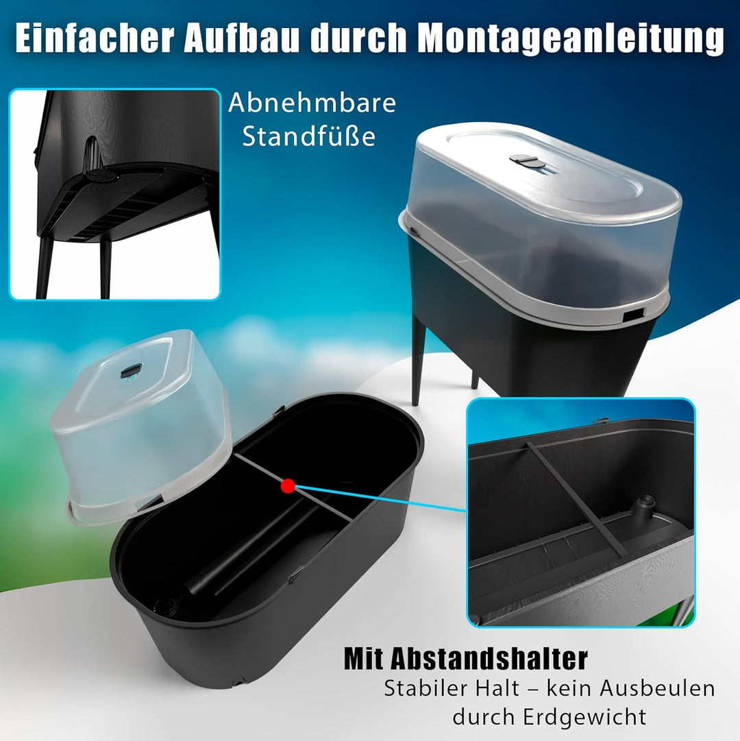 BigDean Hochbeet Balkon mit Abdeckung aus robustem Kunststoff