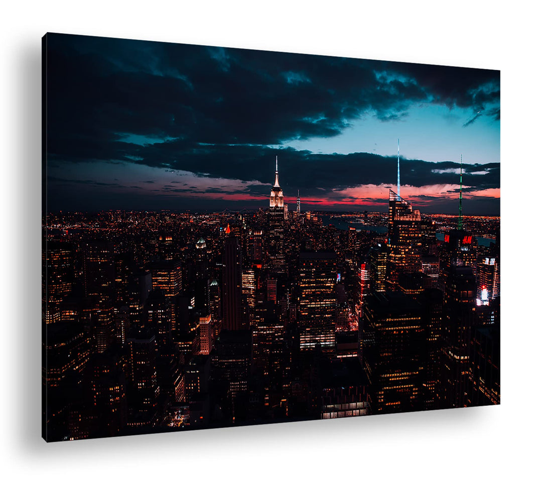 deyoli zauberhafte Skyline bei Nacht Format: 80x60 cm als Leinwandbild, Motiv fertig gerahmt auf Ech