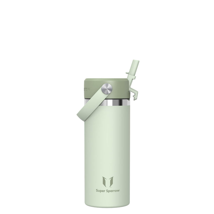 Super Sparrow Trinkflasche Edelstahl 500ml - Weiter Öffnung SwivelSip Thermosflasche mit Strohhalm -