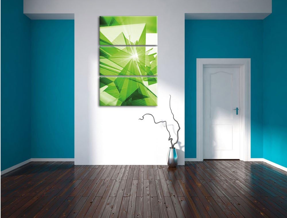Pixxprint Abstrakt grünes EIS 3-Teiler Leinwandbild 120x80 Bild auf Leinwand