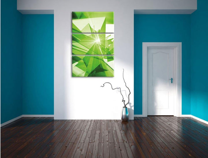 Pixxprint Abstrakt grünes EIS 3-Teiler Leinwandbild 120x80 Bild auf Leinwand