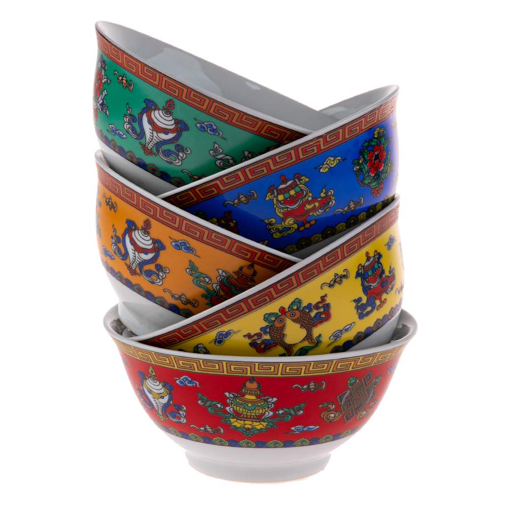 lachineuse - Serie 5 asiatische Reisschalen Ø 11,5 cm 275 ml - Design der 8 glücklichen buddhistisch