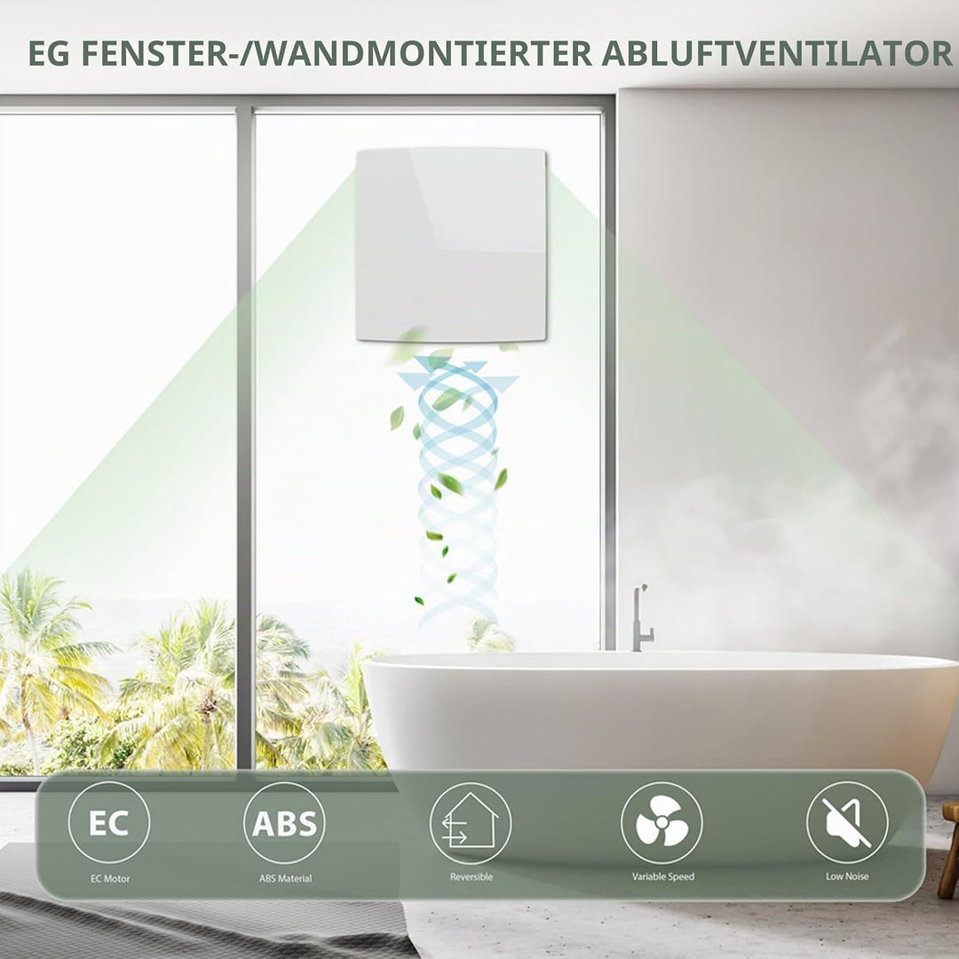 Abluftventilator 100 mm (4 Zoll) – bidirektionaler EC-Motor (10 W), 70-Sek.-Auto-Zyklus, Fernbedienu