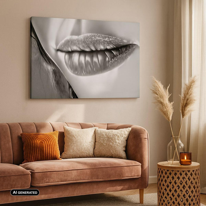 Bilder auf Leinwand 100x70cm Leinwandbild Lippen Gesicht weiblich Lippenstift Gross Wanddeko Bild Sc