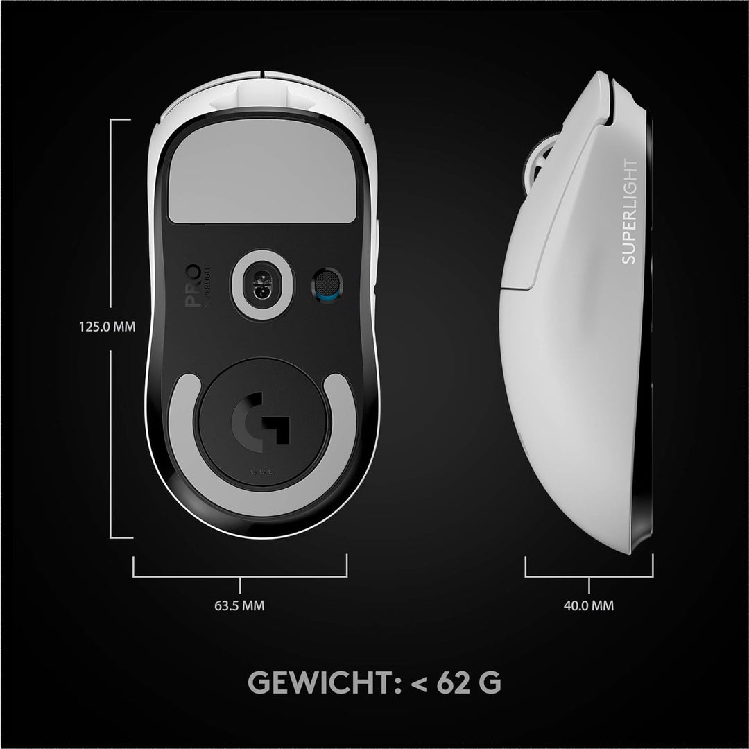 Logitech G PRO X SUPERLIGHT kabellose Gaming-Maus mit HERO 25K Sensor, Ultra-leicht mit 63g, 5 progr